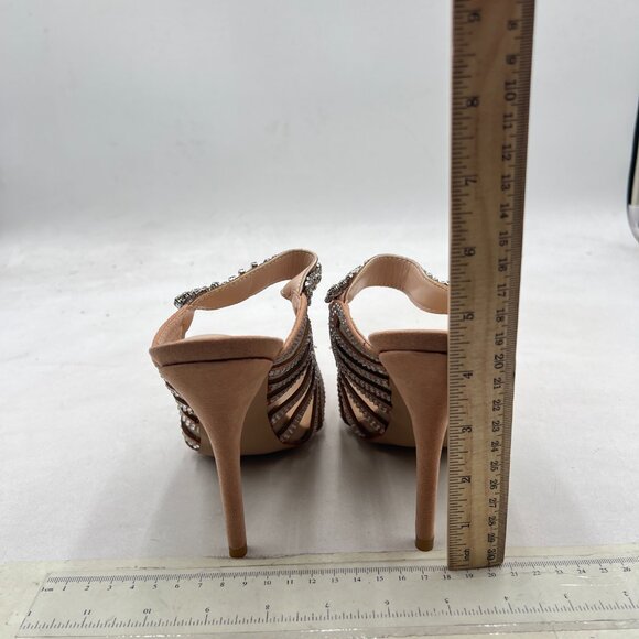 FYS Nude Pointed Toe Slip on Mules Rhinestone Studded Stiletto High Heel Sandals - Picture 5 of 8